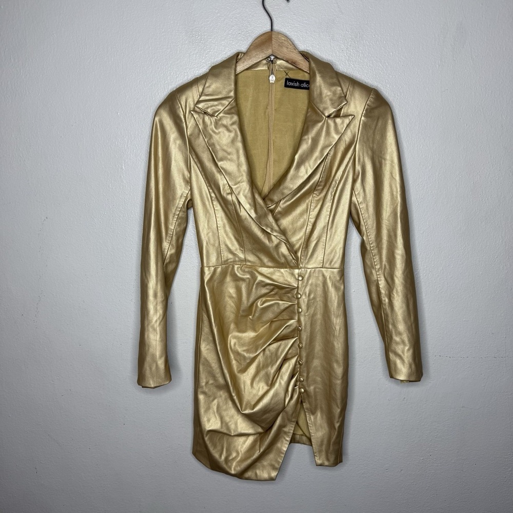 Lavish Alice Metallic Selena Vegan Leather Blazer Mini Dress Womens US 2